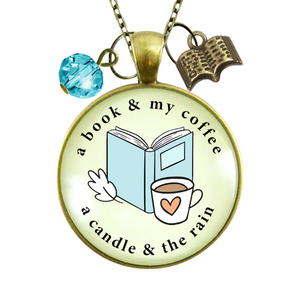 Cozy Book Lover Necklace – Fall Inspired Jewelry with Coffee, Candle & Rainy Day Vibes