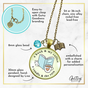 Cozy Book Lover Necklace – Fall Inspired Jewelry with Coffee, Candle & Rainy Day Vibes