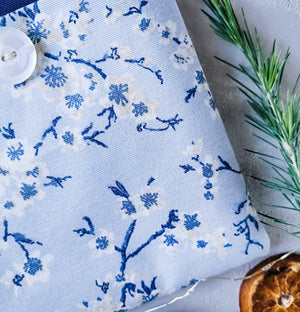 Blue Cherry Blossom Book Sleeve with Pocket and Button Closure
