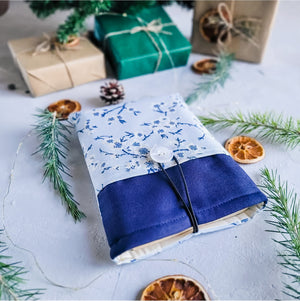 Blue Cherry Blossom Book Sleeve with Pocket and Button Closure