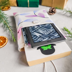 Floral Padded Book Sleeve with Pocket and Button Closure