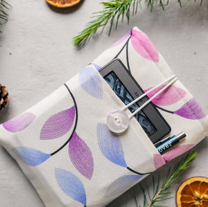 Floral Padded Book Sleeve with Pocket and Button Closure