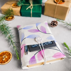 Floral Padded Book Sleeve with Pocket and Button Closure