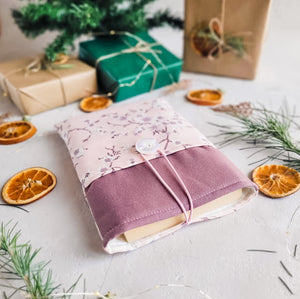 Pink/Mauve Cherry Blossom Book Sleeve with Pocket and Button Closure