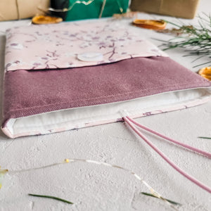 Pink/Mauve Cherry Blossom Book Sleeve with Pocket and Button Closure