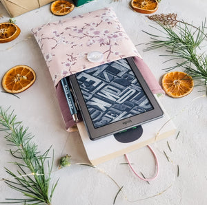 Pink/Mauve Cherry Blossom Book Sleeve with Pocket and Button Closure