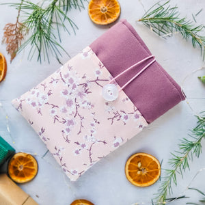 Pink/Mauve Cherry Blossom Book Sleeve with Pocket and Button Closure