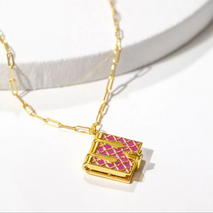 Book Locket Necklace (Magenta)