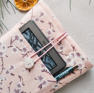 Pink Cherry Blossom Book Sleeve with Pocket and Button Closure