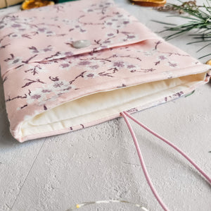 Pink Cherry Blossom Book Sleeve with Pocket and Button Closure