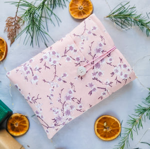 Pink Cherry Blossom Book Sleeve with Pocket and Button Closure