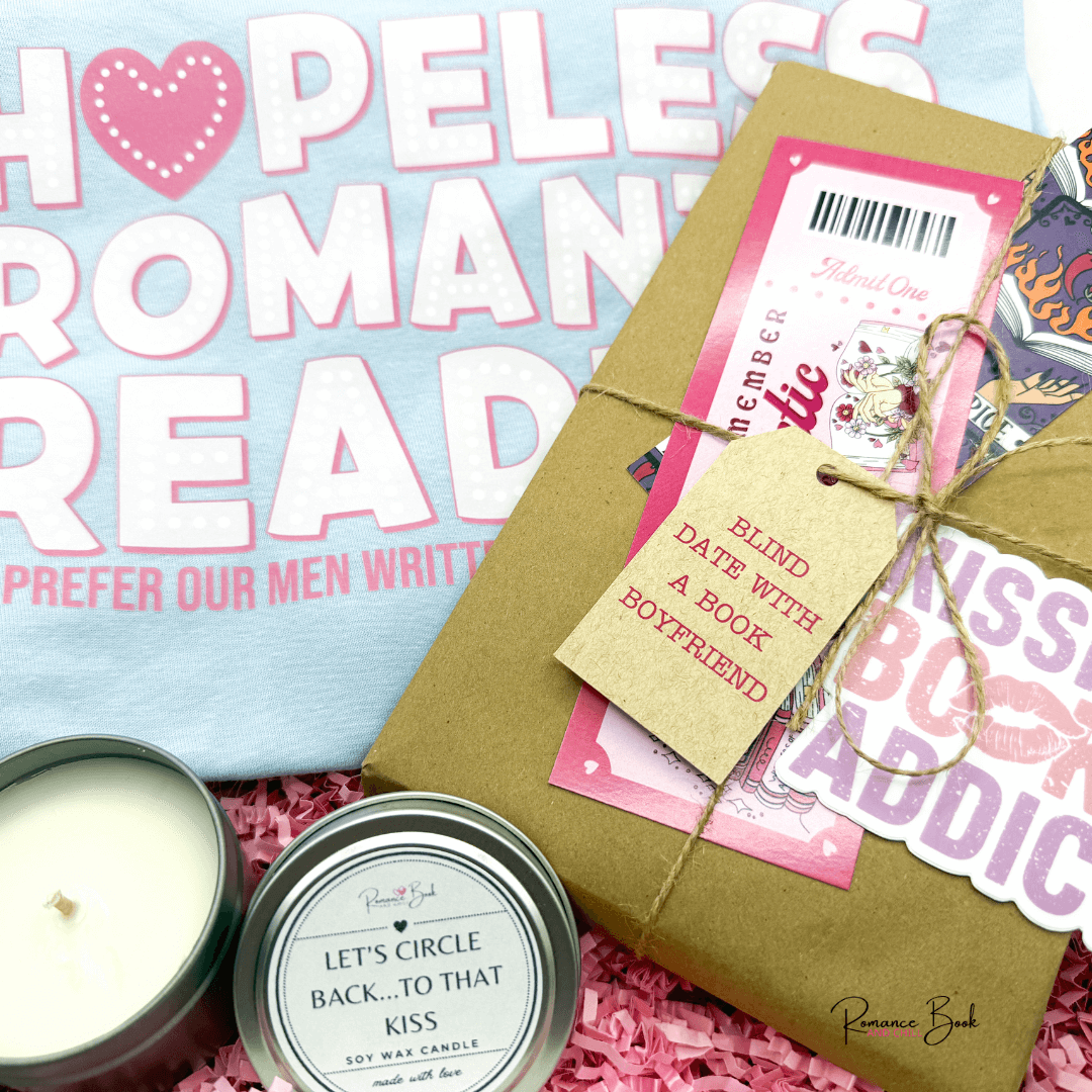Romance Reader Gift Set – Blind Date with a Book Boyfriend, Cozy Tee & Candle
