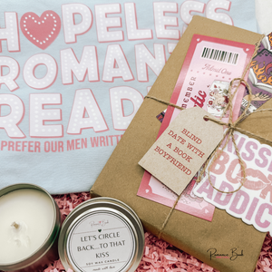 Hopeless Romantic Bundle – Romance Reader Gift with T-Shirt, Candle & Signed Surprise Book