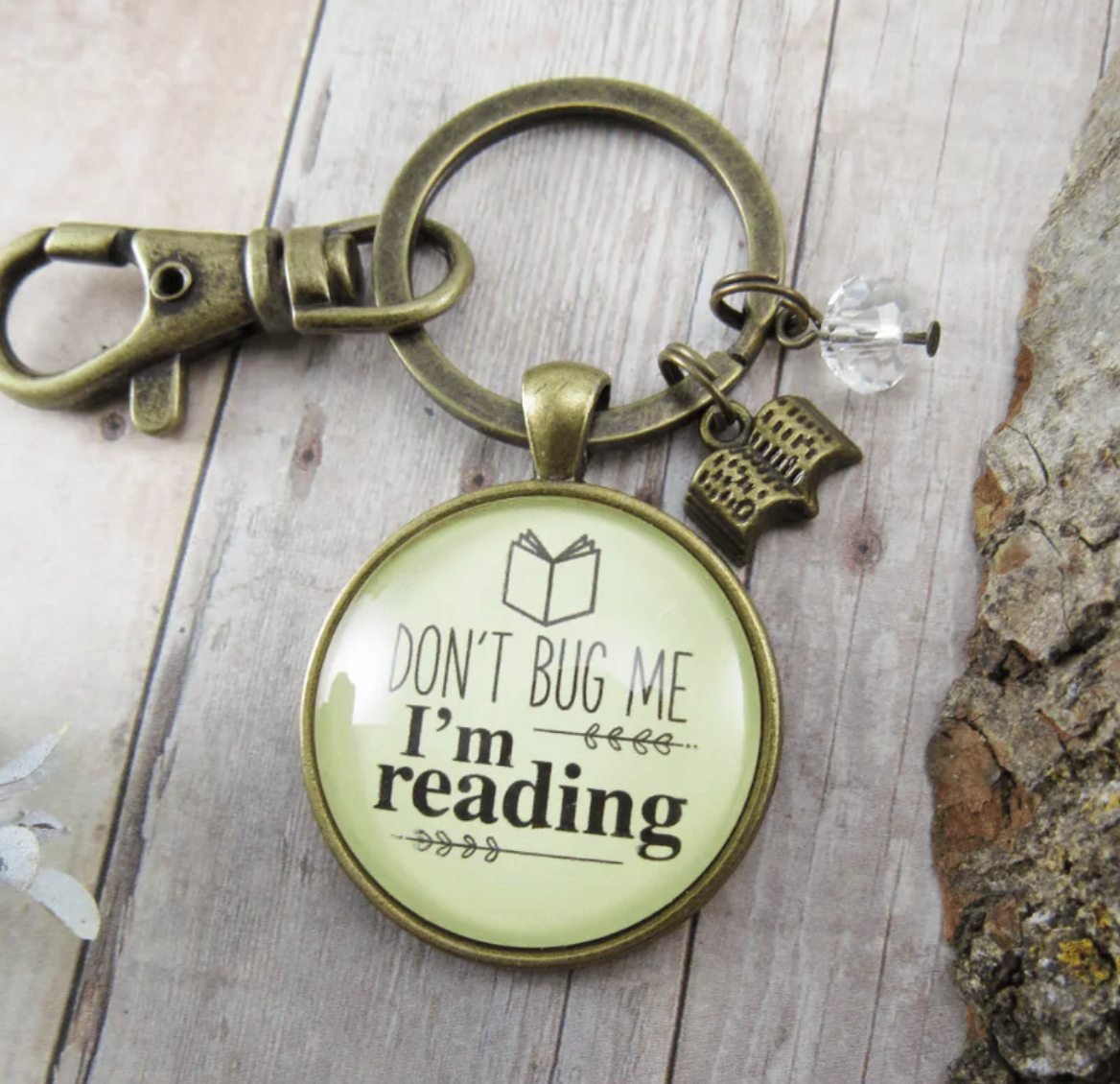 Don’t Bug Me I’m Reading Keychain – Bronze Book Lover Gift for Readers &amp; Writers