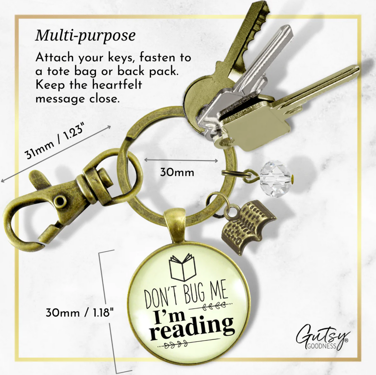 Don’t Bug Me I’m Reading Keychain – Bronze Book Lover Gift for Readers &amp; Writers