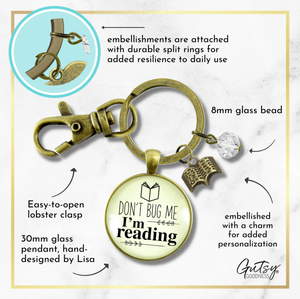 She Is Too Fond of Books Keychain - Charm for Readers, Writers & Introverts