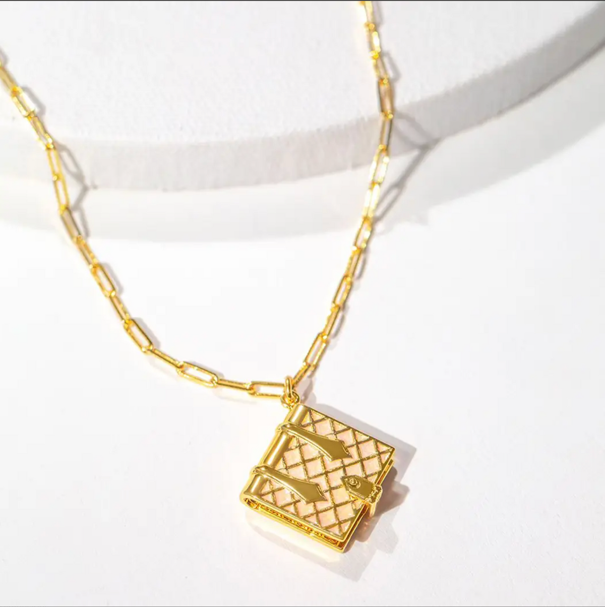 Book Locket Necklace (Mother of Pearl)